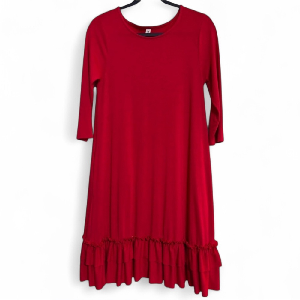 Zenana Outfitters Long Sleeve Dress With Pockets Size Medium Red